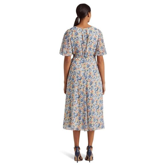 Lauren Ralph Lauren Floral Georgette Faux Wrap Midi Dress 18 NWT Belted Romantic - Picture 3 of 15